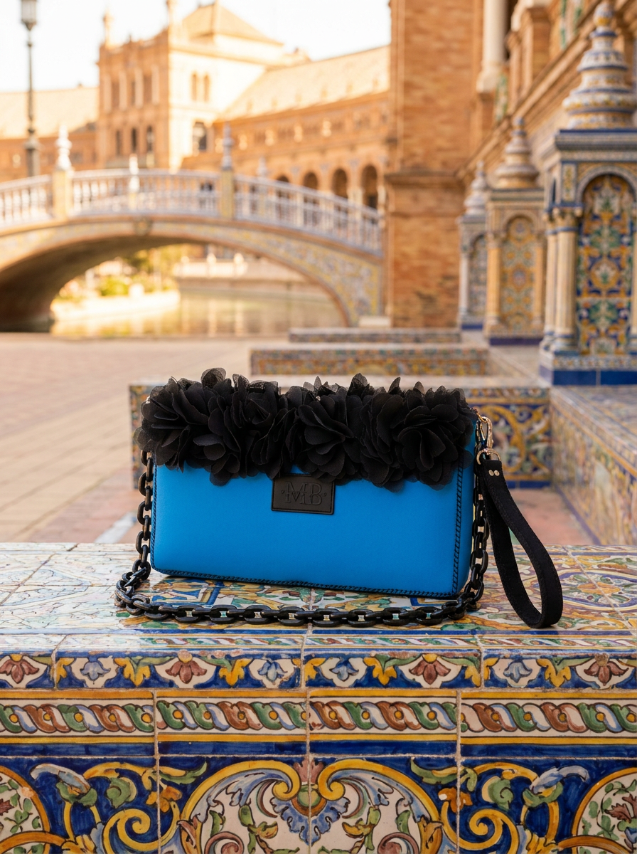 Blue Neoprene Flower Clutch