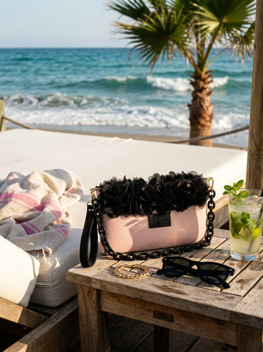 Rose Ash Neoprene Flower Clutch