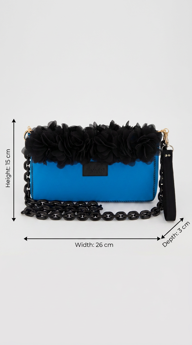 Blue Neoprene Flower Clutch