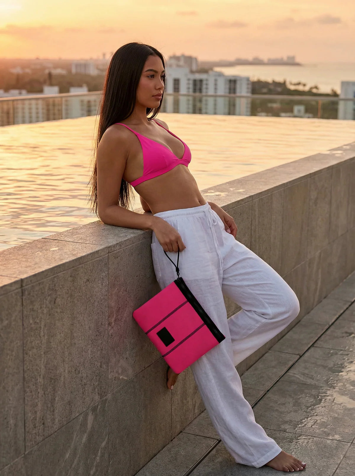 Punch Pink Neoprene Beach Pouch