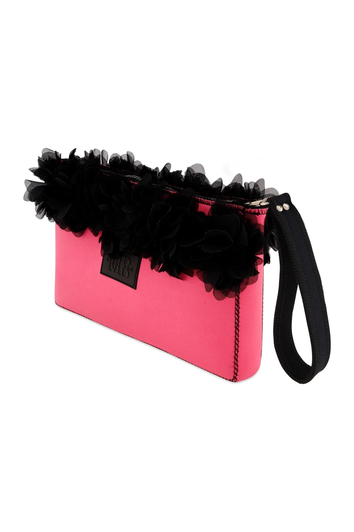 Punch Pink Neoprene Flower Clutch