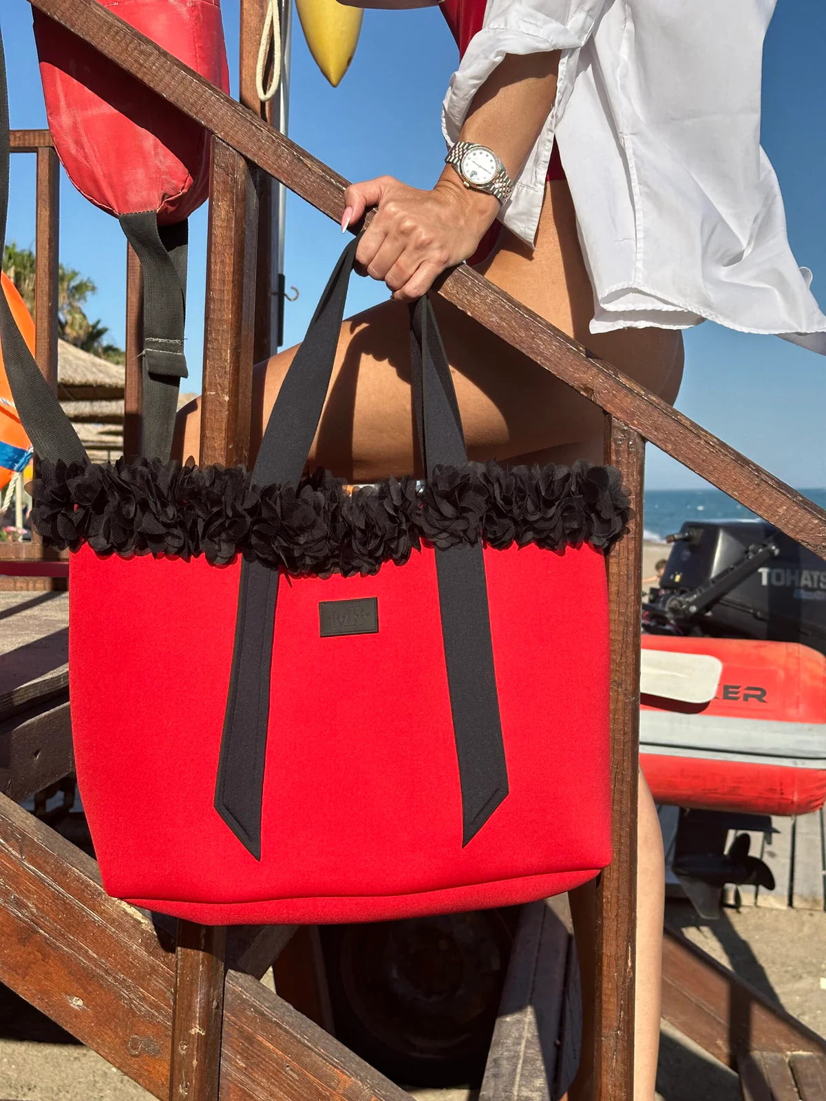 Red Love Neoprene Beach Tote