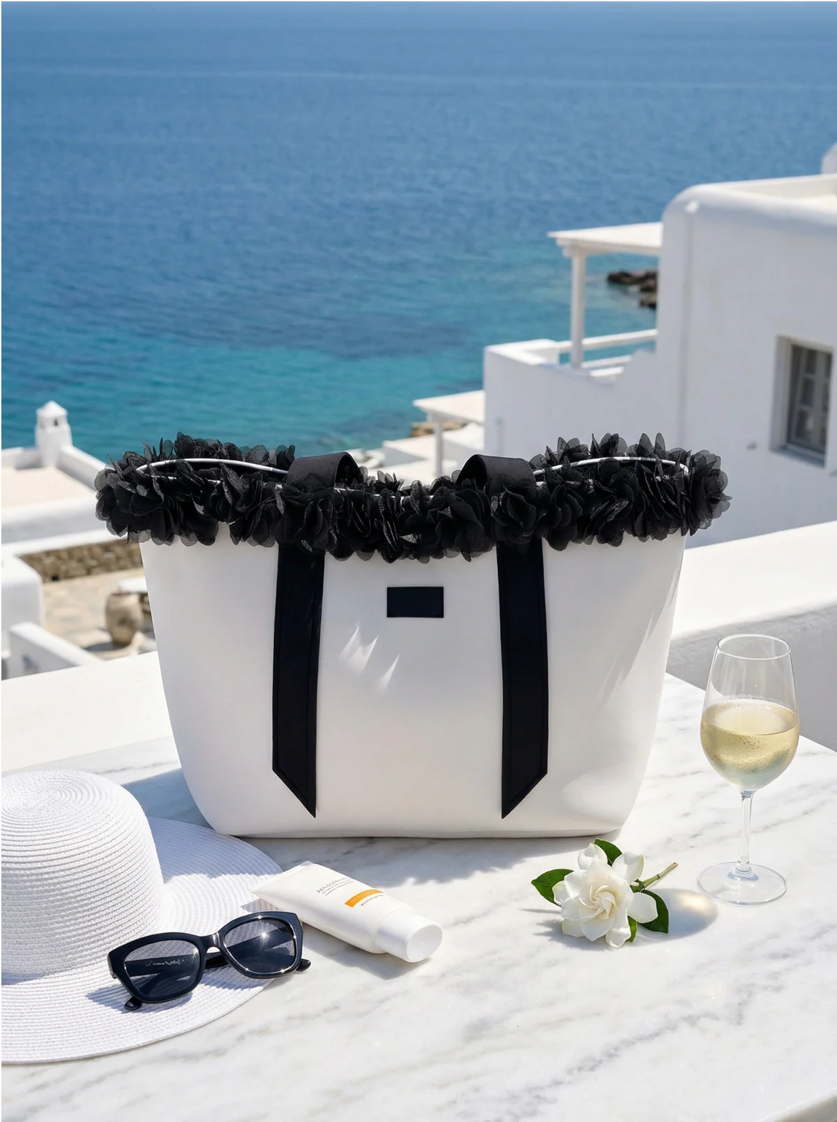 White Charm Neoprene Beach Tote