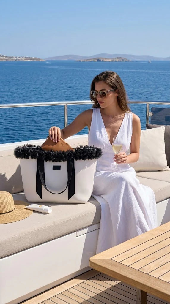 White Charm Neoprene Beach Tote