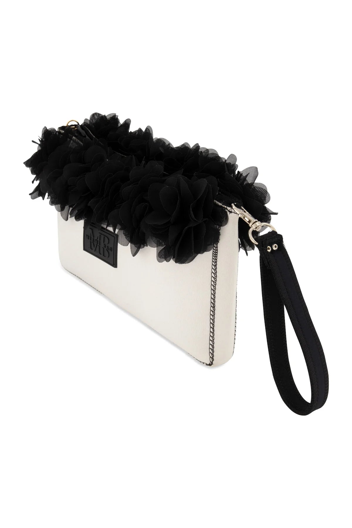 White Charm Neoprene Flower Clutch